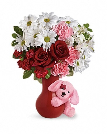Send A Hug™ Puppy Love Bouquet with Red Roses